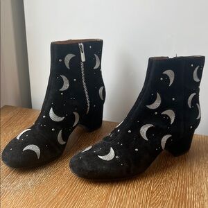 & Other Stories Black Ankle Boots with Silver Moon Pattern
